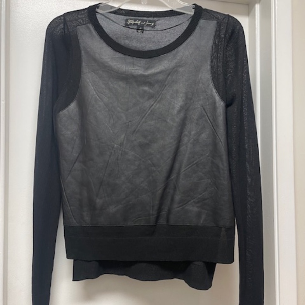 Elizabeth and James Black Lamb Leather Knit Top EUC - Picture 2 of 9